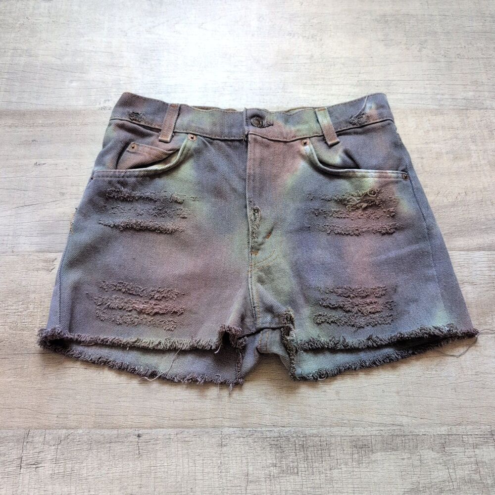 Women's Distressed Tie-Dye Denim Shorts - Multicolor Black